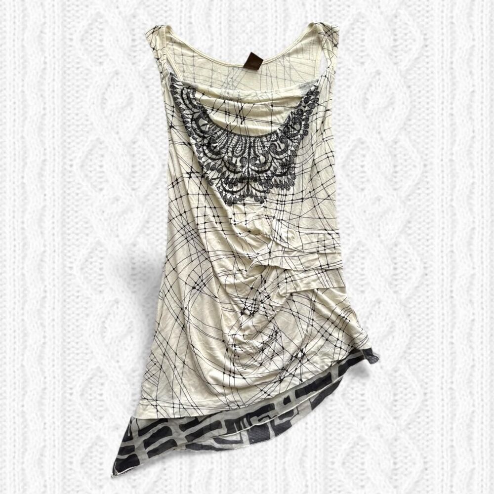 Y2k Language Archival Asymmetrical Mesh Trim Top - image 1